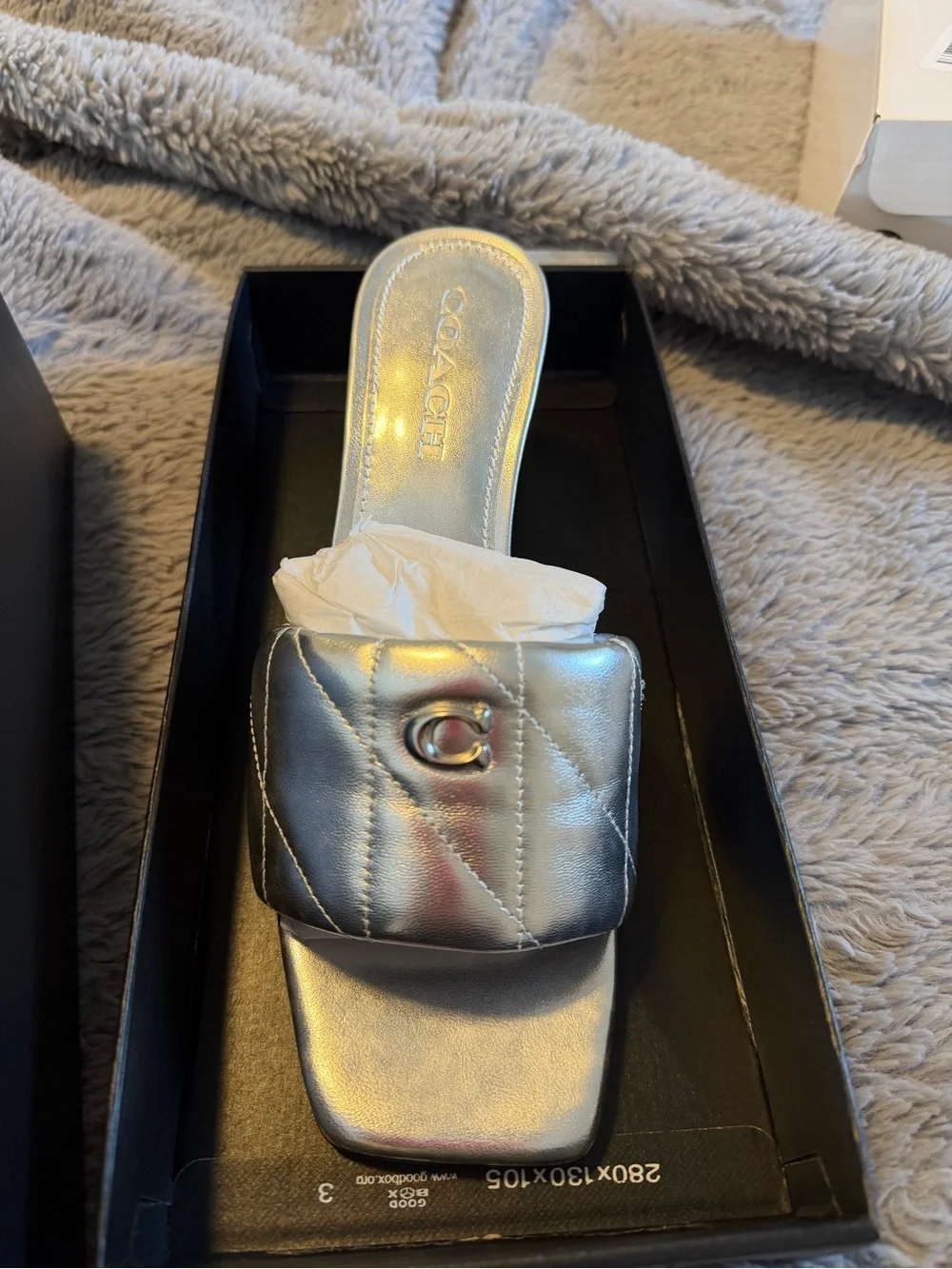 Coach Silver Quilted Block Heel Mule Sandals- BRAND NEW! Never worn!